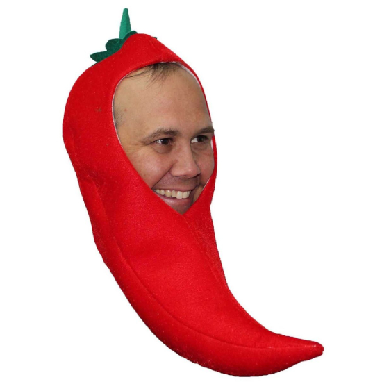 funny photo of mans face showing out of novelty chilli hat